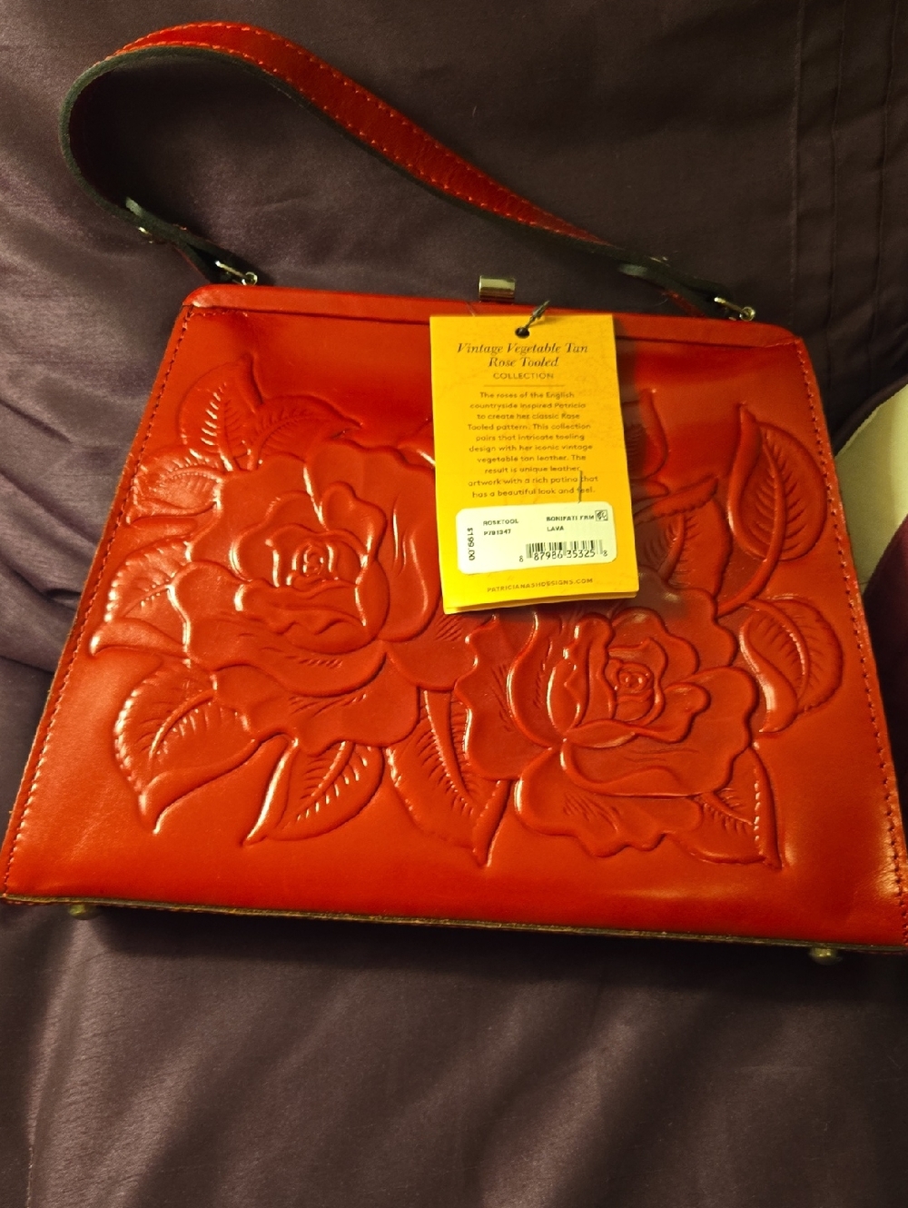 Patricia Nash Embossed Rose Leather Shoulder Bag in Red